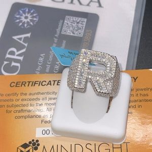 14k white gold vermeil VVS GRA certified moissanite diamond ring R initial Ring